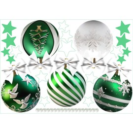 Christmas Bauble Snowflakes Window Decals Stickers for Glass, Large Xmas Designs Home Decorations Holiday Bling, DIY Window Door Mural Showcase for Office Business, Green White Window Decorations