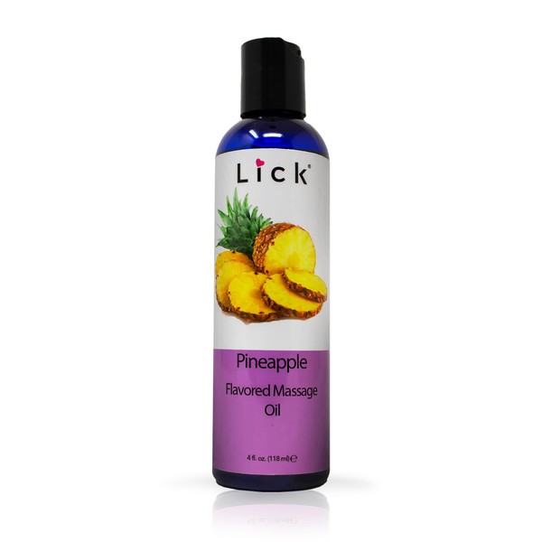 Lick Pineapple Flavored Massage Oil - Edible Body Oil Infused with Vitamin E, Sweet Almond Oil, Coconut Oil - Skin & Body Safe, Non-Sticky Feel, Vegan - Portable Travel-Ready Bottle 4 oz