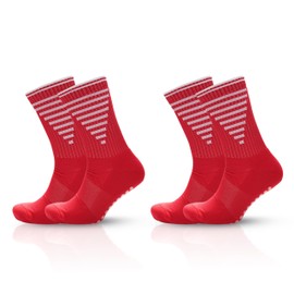 2 Pairs Adults Sports Grip Socks Football | Unisex Cushioned Non Slip Socks With Arch Compression | Breathable, Quick Drying | Indoor & Outdoor, Sports Athletic, Yoga, Everyday | Size 6-8, 9-11,12-14