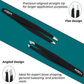 Foxian Tweezers for Facial Hair Women - Stainless Steel Eyebrow Slanted Tip for Accurate & Precise Grooming of Eyebrows Professional Tweezers for Men