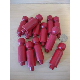 2-1/4" RED Wooden Toy Doll People or Coat Peg 12pc Packs Lot #TP06