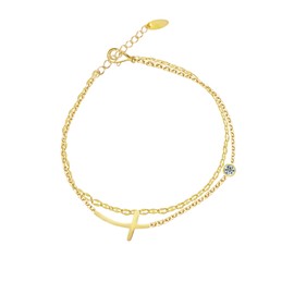 Gold Cross Bracelet 14K Simple Gold Bracelet Christian Gifts For Women Girls (With Gift Box)(double layer cross bracelet)