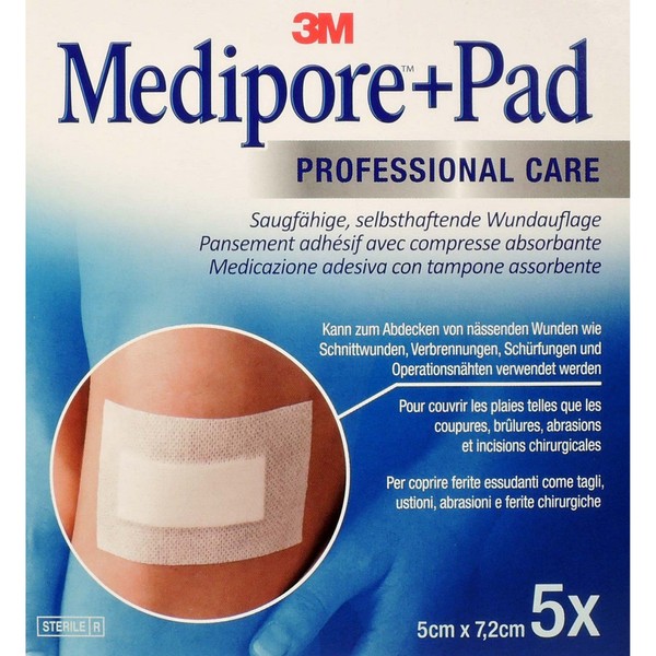 Medipore+Pad Med 5 x 7.2 cm, Pack of 5