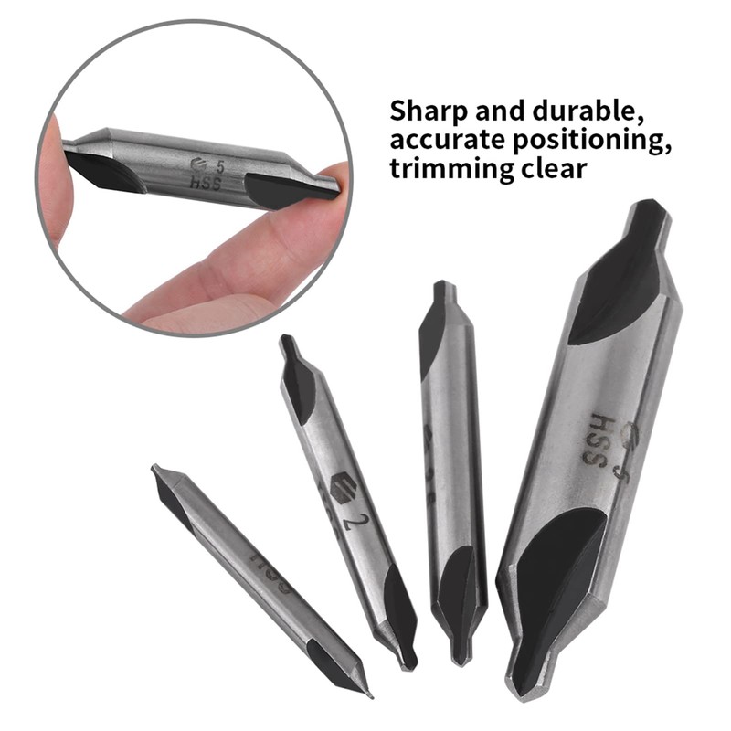 Centring Drill Bit Set, 4 Pieces 60 Degree HSS 1/2/2.5/5