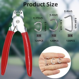 Hog Rings Pliers Kit, 360 Pcs 3/4", 1/2", 3/8" Galvanized Steel Hog Rings with Pliers, Hog Rings for Furniture Upholstery, Animal Pet Cages, Cords, Meat & Sausage Casings, Bagging (360 Pcs)