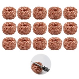 Pure Copper Scrubbers, Set of 15, Ideal for Stubborn Dirts in Drains, 6.4cm Diameter Copper Scrubber for Cleaning Dishes and Sink with Steel Wool Ball