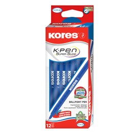 Kores - Blue Ballpoint Pens - K0R-M, 1mm, Triangular, Fade Resistant, Semi-Gel Blue Ink - Back to School Supplies, Crafts and Writing Pens, Pens Multipack - Set of 12