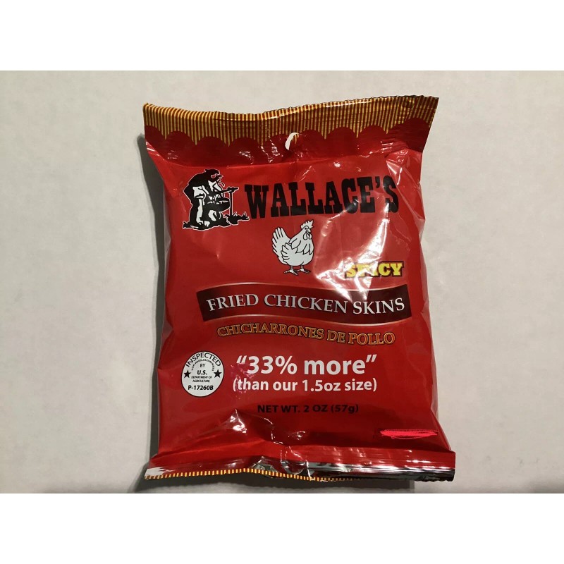 WALLACE’S Fried Chicken Skin 2 Oz. Bags - 8 Packs.