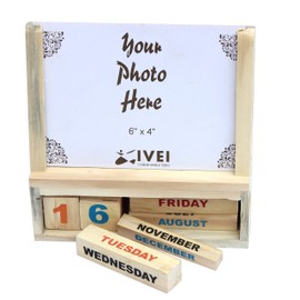IVEI Generic Wooden Calendar With A Photo frame - handcrafted by rural artisans of India - - Innovative utility desk organizer - office products