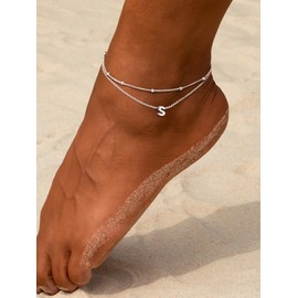 ChicSilver Ankle Bracelets for Women Waterproof, 925 Sterling Silver Initial Anklets for Women, Adjustable Dainty Layered Anklet Beach Jewelry for Women Mom Wife Friend