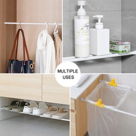 6Pcs Tension Rod, Goowin Tension Curtain Rod, No Drilling Rustproof Spring Small Tension Rod, Adjustable Tension Rods for Closet, Kitchen, Cupboard, Wardrobe, Bookshelf (White, 16-28 inch)