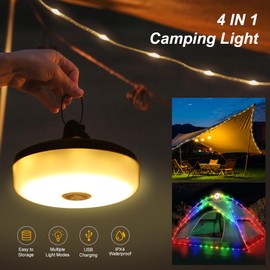 CKJSJ Camping String Lights - 4 in 1 Outdoor Lights with 8 Lighting Modes, USB Charge & Battery Indicator, Durable & Waterproof for Camping Yard Hiking, Portable & Easy-to-Store (32.8ft)
