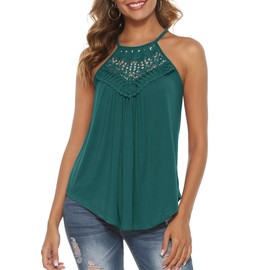 Womens Tops Halter Lace Strappy Casual Loose Tank Tops Camisole Vest Shirt Green L