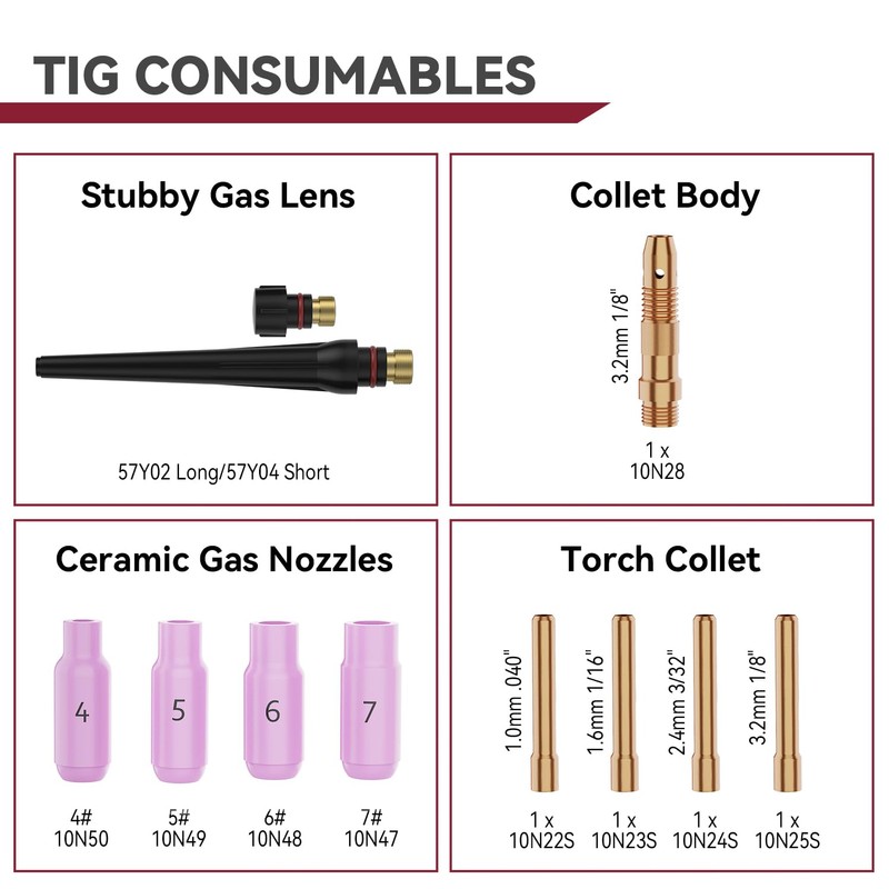 ARCCAPTAIN 11Pcs TIG Welding Torch Consumables Kit Collets Alumina Ceramic