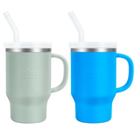 Bella's Friends Handy Mini Tumbler – Adorable 9 oz Toddler Sippy Cup, Stainless Interior & Silicone Body, Leak‑Proof, Dishwasher Safe, Gift for 1-3 Years Old Girls&Boys, 2 Pack, Azure Blue&Seafoam