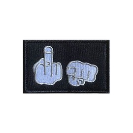 Compatible con calavera con puño de dedo medio, parche divertido táctico, insignia de moral, gancho y bucle, parche bordado, 2 unidades