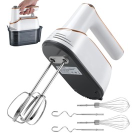 GELANGS Hand Mixer, 5-Speed Electric with Turbo Boost, White, Copper Motor, 400W, Dishwasher-Safe Attachments for Baking, Whipping, Dough