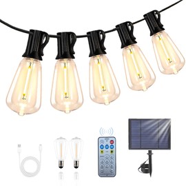 CRLIVOING 50FT Solar Outdoor String Lights, ST38 LED Shatterproof Bulbs, Dimmable Waterproof Patio Lights with 25+1E12 Sockets, Warm White Lighting for Garden, Backyard, Weddings, Parties