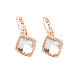 Crystalline Azuria Women 18ct Rose Gold Plated Rhombus Square White Crystals Lever back Dangle Earrings