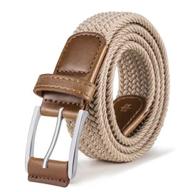 Mesh Belts Bulliant Men's Solid Color Elastic Belt Braided Stretch Belt Casual Fashion with Gift Box, beige 1240