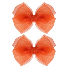 Happy Fall Mesh Ribbon Hair Bow Clips 4" Orange Red Organza Double Tulle Bow Alligator Barrettes Hairpins Give Thanks Day Outfit Decor Accessory Gift For Teens Toddler Girls Kids