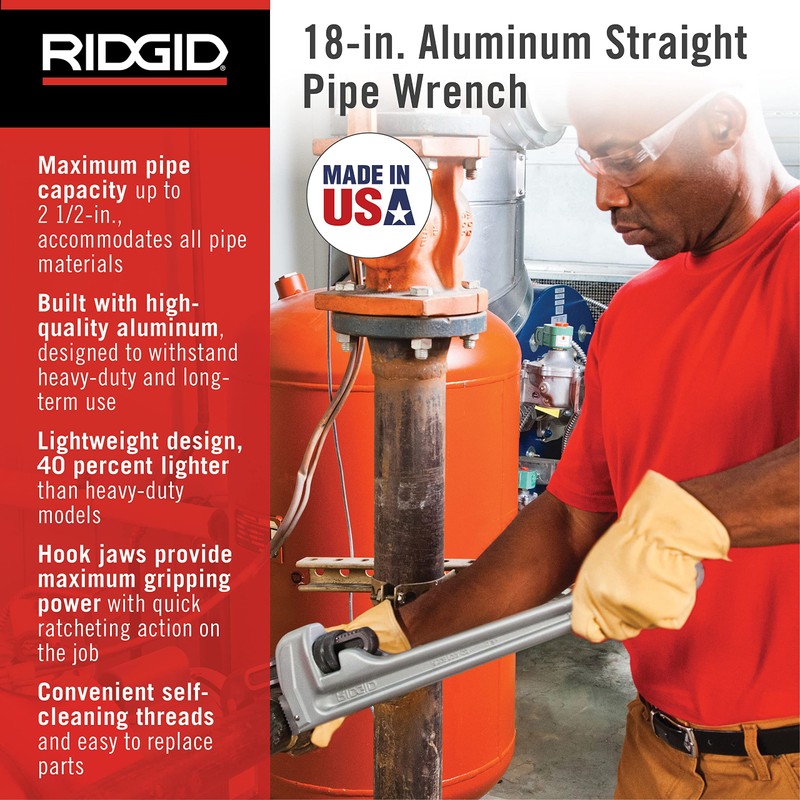 RIDGID 31100 Model 818 Aluminum Straight Pipe Wrench, 18-inch Plumbing