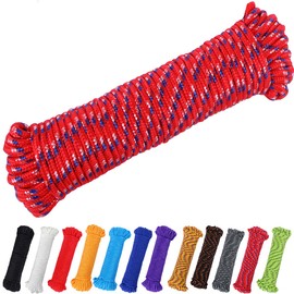 PerkHomy 90 ft 1/4 inch (7mm) Nylon Poly Rope Flag Pole Polypropylene Clothes Line Camping Utility Good for Tie Pull Swing Climb Knot (Red (Blue&White))