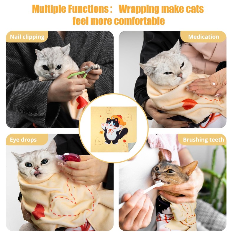 Cat Grooming Wrap,Anti-Escape Cat Wrap for Grooming,Self-Adherent Soft Cat Blanket