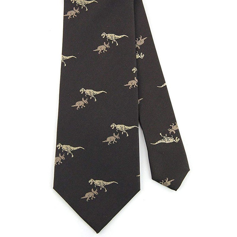 (karora-ta) colorata Tie T-Rex & Triceratops Pattern Dark Brown
