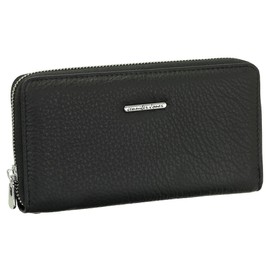 Ledershop24 Luxury Ladies XXL Leather Long Wallet Purse with 18 Card Slots in Brown with Keyring, black