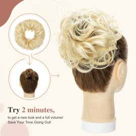 Benehair Platinum Blonde Hair Pieces for Women Real Hair Donuts for Buns Human Messy Bun Scrunchie Ponytail Tousled Hairpiece for Women Girls Chignons Accessories 32g