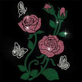 GOMAKERER 1 Pc Rose and Butterfly Rhinestone Iron on Hotfix Transfer Decal, Bling DIY Patch Clothing Repair Applique T-Shirt Vest Shoes Hat Jacket Decor Clothing DIY Accessories