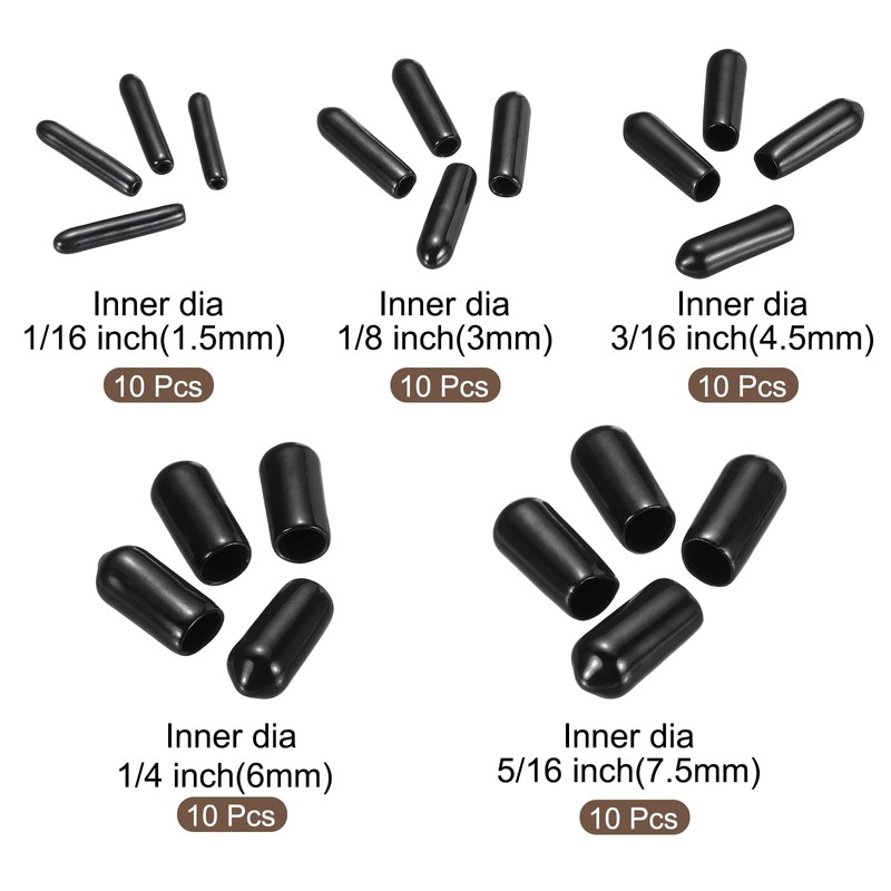 sourcing map 50pcs Round End Protective Caps Rubber Cover 1/16"