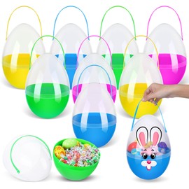 Funtery 8 Pcs Jumbo Easter Eggs 10 Inch Plastic Giant Easter Eggs with Handles, Clear Large Baskets Fillable Big Bunny Egg Shaped Baskets Containers Decoration (Mixed Colors)
