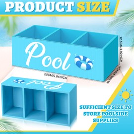 CroBlissful Pool Storage Basket Blue Summer Wooden Box with Three Compartments Toilet Tank Tray for Indoor Outdoor Swimming Decor Sunblock Sunglasses Pool Toy Storage Box