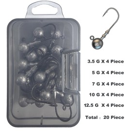 Kmucutie Ned Rig Jig Heads, 20 Pieces Finesse Mushroom Jig Hooks Kit for Bass Fishing 3/32,1/8,3/16,1/4,5/14 OZ, (Color B, 5-Size Mixed Packaging C)