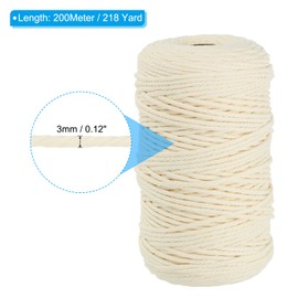 PATIKIL 3mm x 218 Yard Makramee-Schnur, Weiches Baumwoll-Makramee-Garnseil 4-Fach verdreht für Wandbehang Pflanzenaufhänger Traumfänger DIY Strickbedarf, Creme