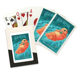 Lantern Press Monterey, California, Fluid Linework, Sea Otter (52 Playing Cards, Poker Size Card Deck with Jokers)