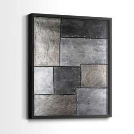 Renditions Gallery Set of 2 Peel & Stick Framed Prints, Geometric Abstract Wall Art, Metallic Texture Rectangular Blocks Wall Decor, Re-Stickable - Ready to Hang - 16"x20" - Black Frame LT584