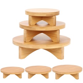 LWZko Set of 3 Plant Stools, Flower Stools, Wood, Flat Round, Flower Stool, Round, Removable Small Wooden Stool, for Table Decorations, Potted Plants, Decorative Plant Stairs