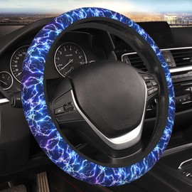 Abstract Blue Cool Lightning Steering Wheel Cover for Women Men Girls Car Accessories Decor Anti-Slip Neoprene Auto Steering Wheel Covers Protector Universal 15 Inch