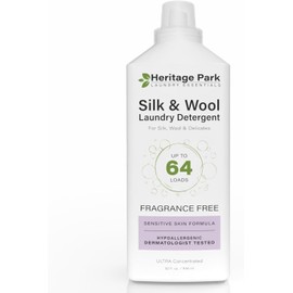 Heritage Park Silk & Wool Fragrance Free, Hypoallergenic, pH-Neutral Laundry Detergent – Dermatologist-tested, Sensitive Skin-Friendly, Enzyme-Free, Concentrated Up to 64 loads (32 fl oz)