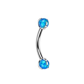 Pierced Owl 16GA F136 Implant Grade Titanium Internally Threaded Claw Set Synthetic Opal Ball Curved Eyebrow Barbell (Blue)