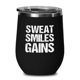 Luxe Gifting Personal Trainer Black Edition Wine Tumbler 12oz - Sweat Smiles Gains - Fitness Instructor Workout Coach Exercise Lover Cardio Lover Gym Coach