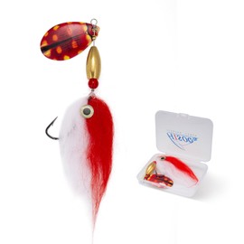 Pike Musky Walleye Fishing Lure Spinnerbait with Feathered Hooks Rooster Tail Fishing Lures Spoon Lures Baits with Tackle Box (Style B-Red)