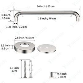 4 Pack 24 Inch Shower Grab Bars, YuanDe Brushed Nickel Stainless Steel Bathroom Wall Grab Bar Handle, Shower Balance Bar, Safety Hand Rail Support, Handicap Elderly Senior Bath Grab Handle(1.25" Tube)