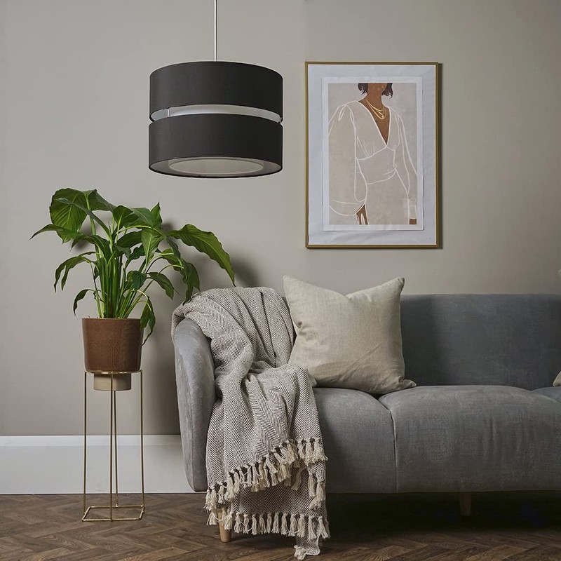 MiniSun Modern Large 2 Tier Black & White Cylinder Ceiling