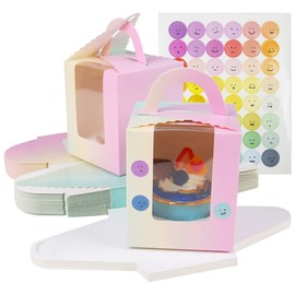 KEYIDO Pack of 30 Cupcake Transport Boxes 1 Cupcake Box Single Colour Gradient Muffin Box Packaging Cake Cardboard with Window and Handle