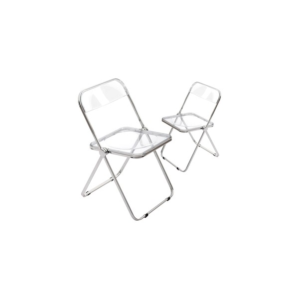 CangLong Modern Acrylic Stackable, Plastic Folding Dining Room Armless Home Comfortable Event Chair, Clear, Set of 2, Transparent + Foldable Legs