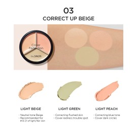 THESAEM Cover Perfection Triple Pot Concealer 03 Correct Up Beige + 04 Tone Up Beige - Fair to Light Skin Tone - 3 Color Full Coverage Concealer - Covers Pigmentation&Blemish Spots,Corrects Skin Tone